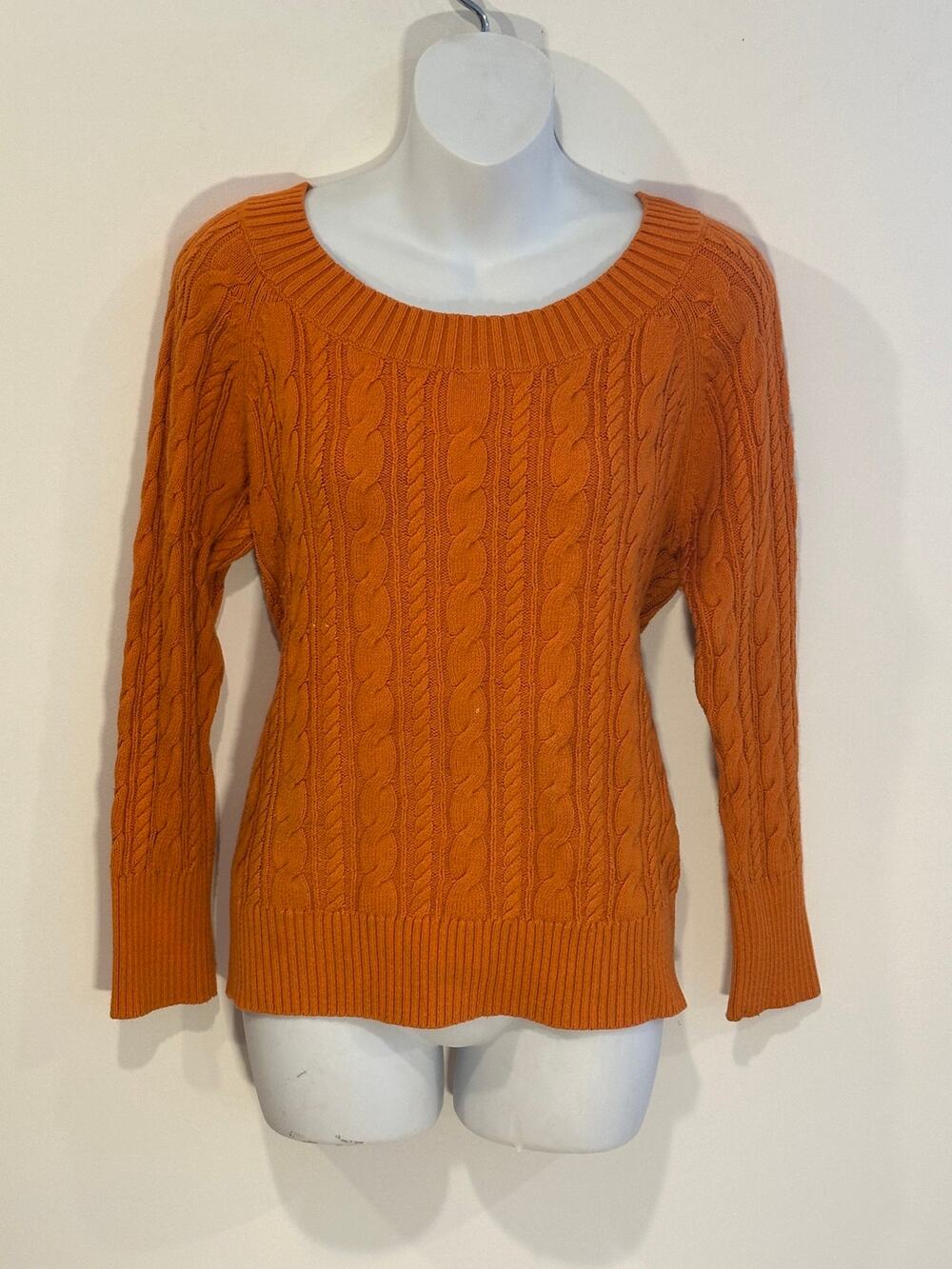 JCPenney Marigold Orange Cable Knit Scoop Neck Pullover Sweater Petite Large PL